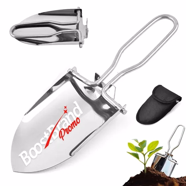 Custom Stainless Steel Folding Camping Shovel with Carry Pouch — Field Tool
