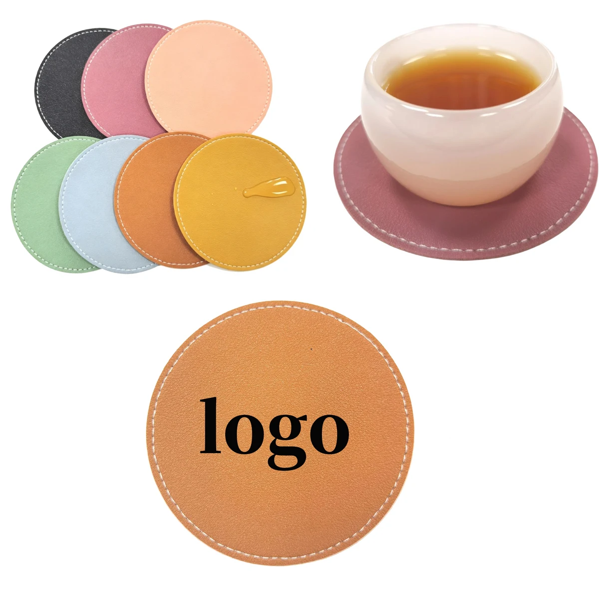 Custom Round Leather Heat Resistant Coaster 1