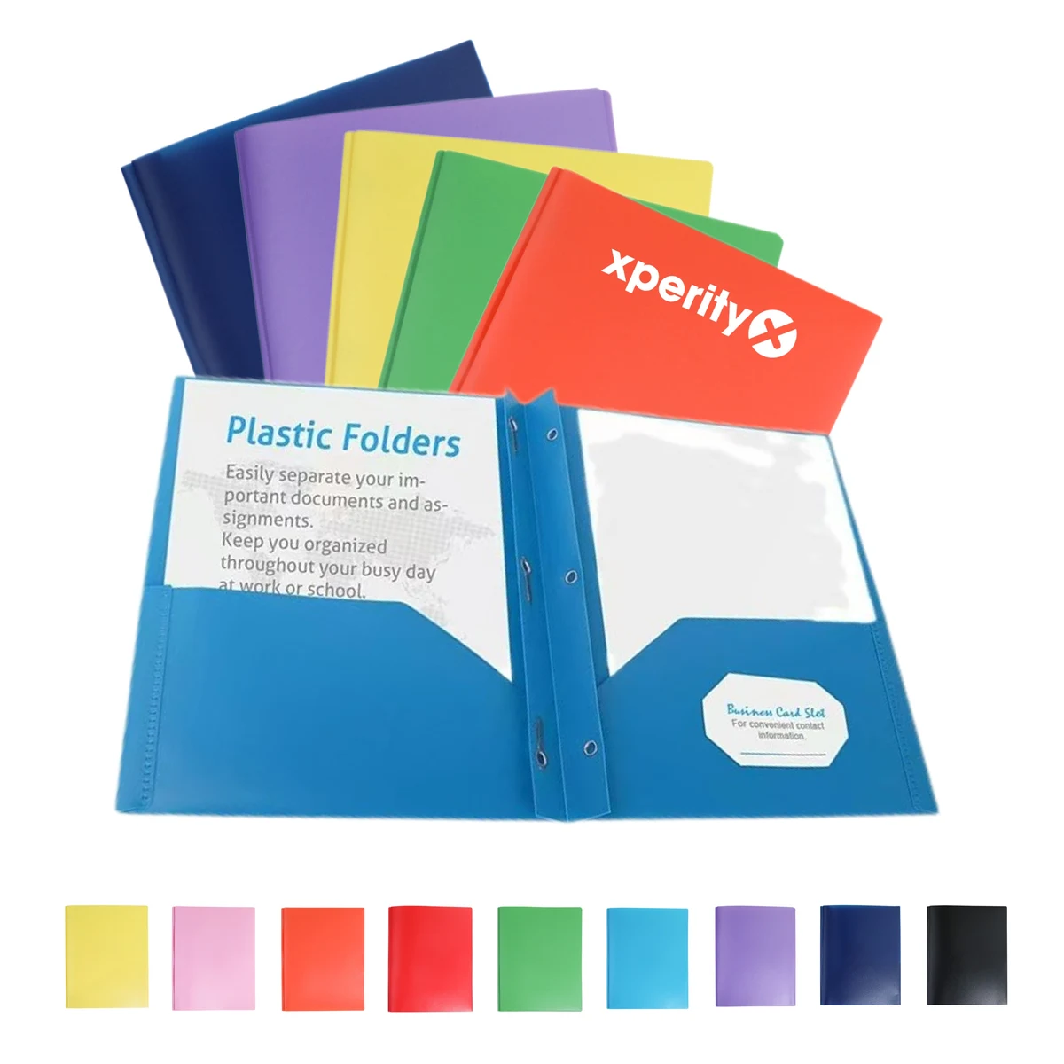 Durable Plastic Folder with 2 Pockets & Fasteners 1