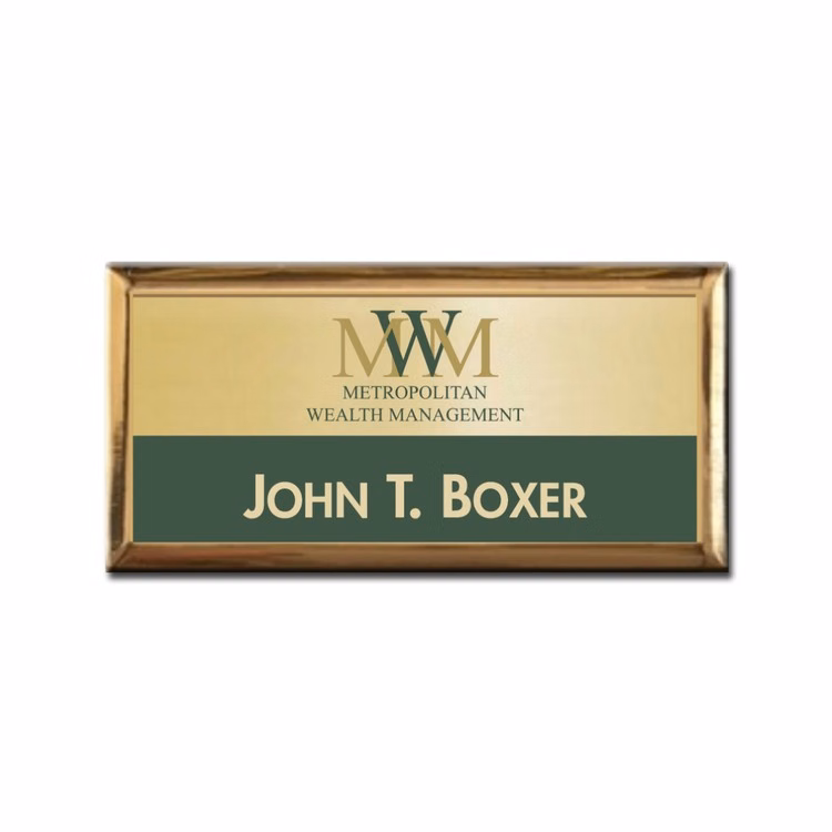The Trojan Executive Framed full color brass name badge 1.5"x3"