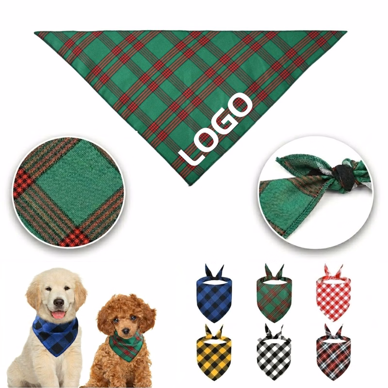 Washable Cotton Plaid Pet Bandana for Dogs and Cats
