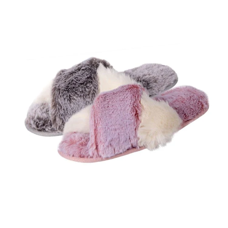 Women's Cross Band Open Toe Slip-On Slippers Gray & Pink S-XL 1