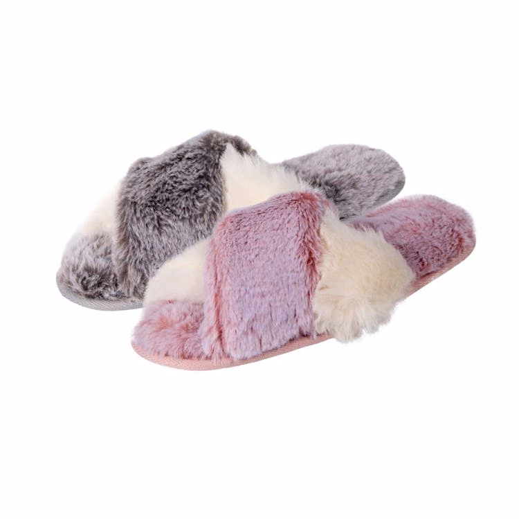 Women's Cross Band Open Toe Slip-On Slippers Gray & Pink S-XL