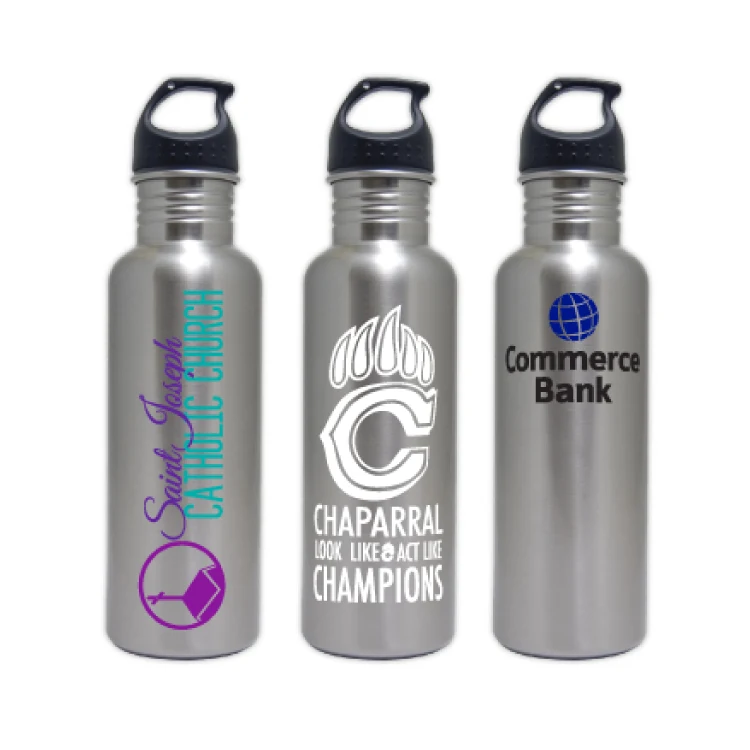 25 Oz. Stainless Steel Water Bottle w/ Black Loop Lid, custom water bottle with logo imprint 1