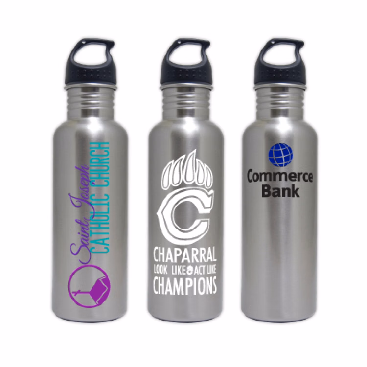 25 Oz. Stainless Steel Water Bottle w/ Black Loop Lid