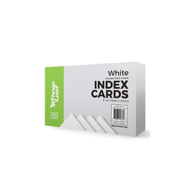 Three Leaf Unruled Index Cards White 1