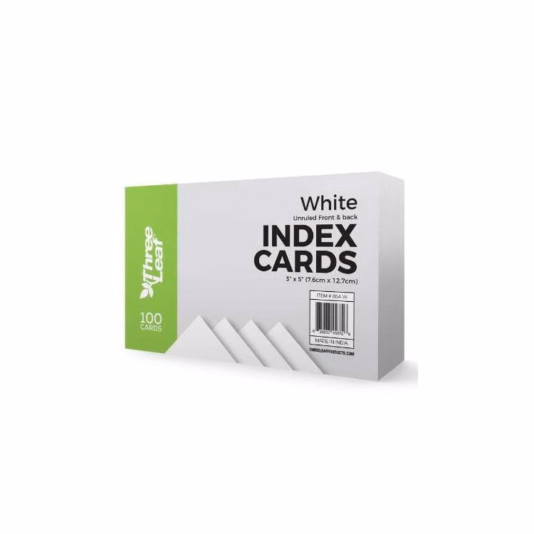 Three Leaf Unruled Index Cards White
