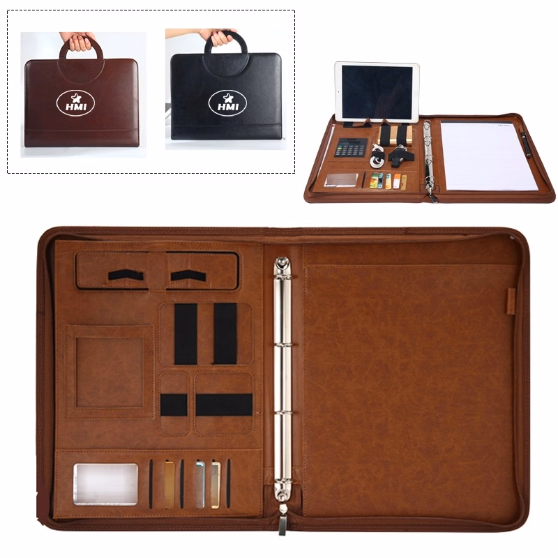 Superior Vegan Leather Business Portfolio With Zipper