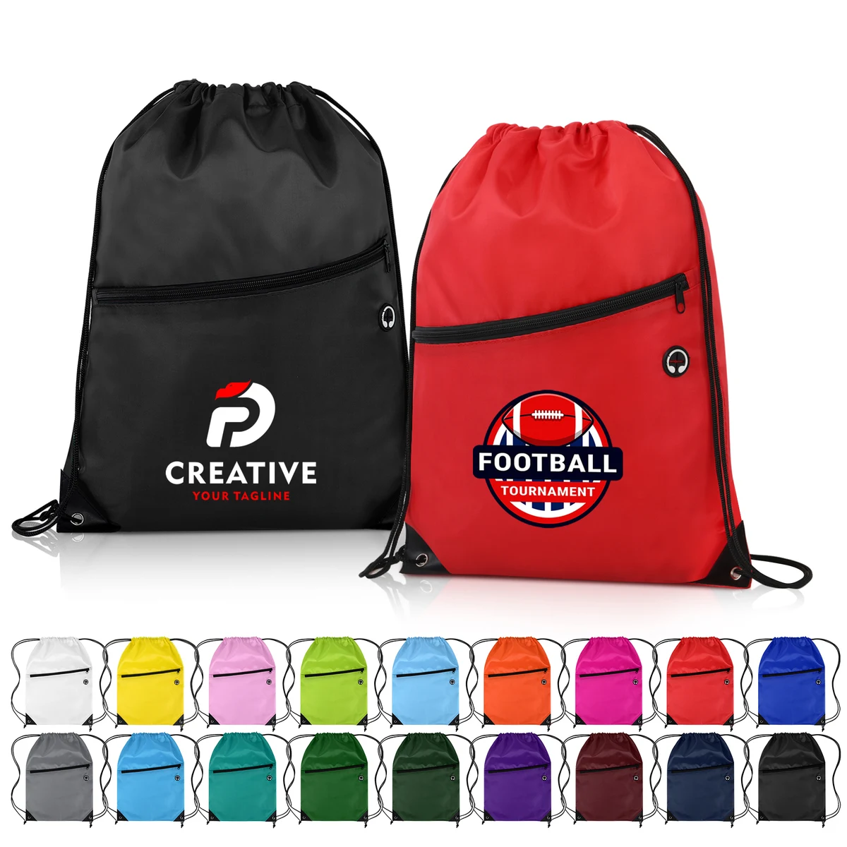 Drawstring Backpack With Front Zipper Pocket (Ocean) 1