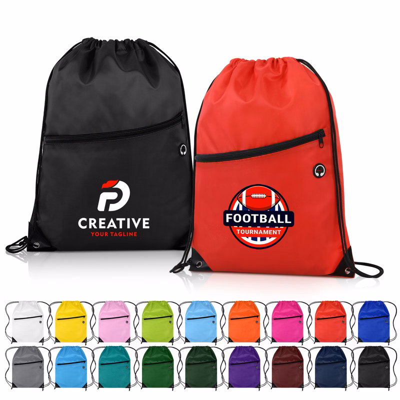 Drawstring Backpack With Front Zipper Pocket (Ocean)