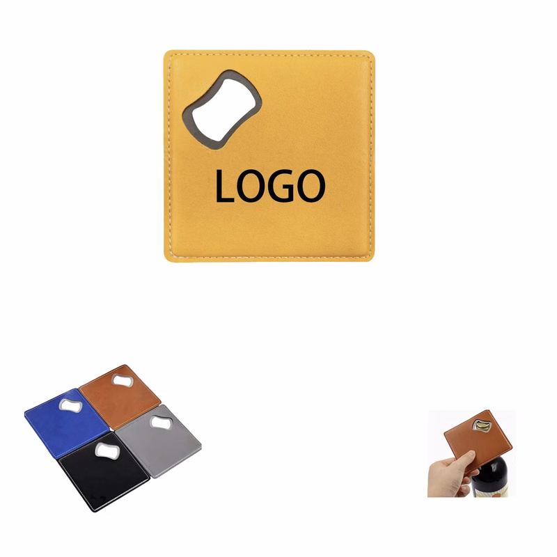 Stainless Steel And PU Leather Coaster With Bottle Opener