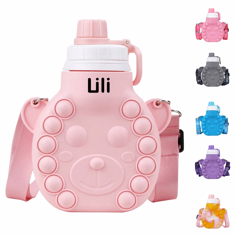 Silicone Collapsible Water Bottle With Embossed Push Bubble