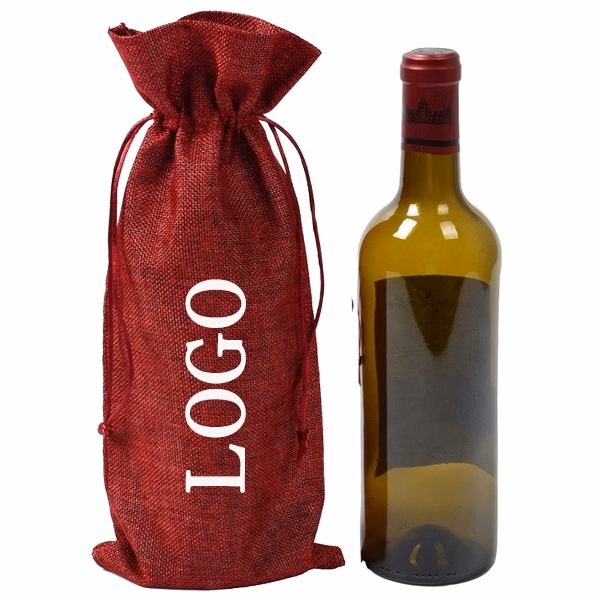 Burgundy Color Jute Drawstring Wine Bag