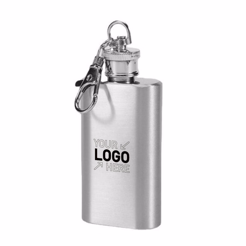 Mini 2oz stainless steel flask with keychain