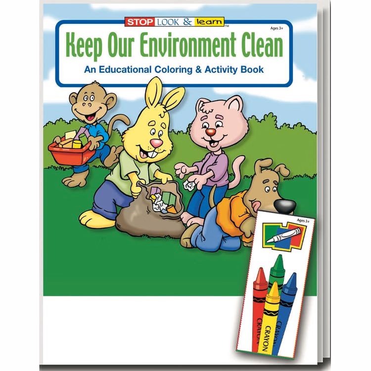 Keep Our Environment Clean Coloring Book Sets - 4 Pack Crayons Ages 3-11