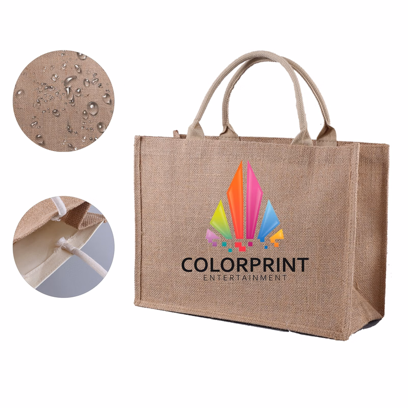 Full Color Jute Burlap Tote Bag with Handles MOQ100