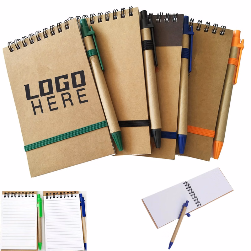 50 Sheets Spiral Journal Coil Kraft Notebook With A Pen