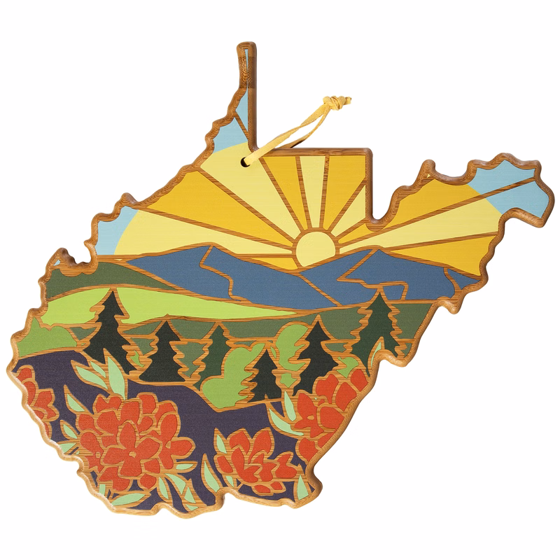 West Virginia State Shaped Serving and Cutting Board with Artwork by Summer Stokes