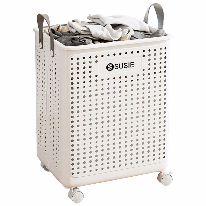 Portable Collapsible Laundry Basket w/ Wheels and Handle