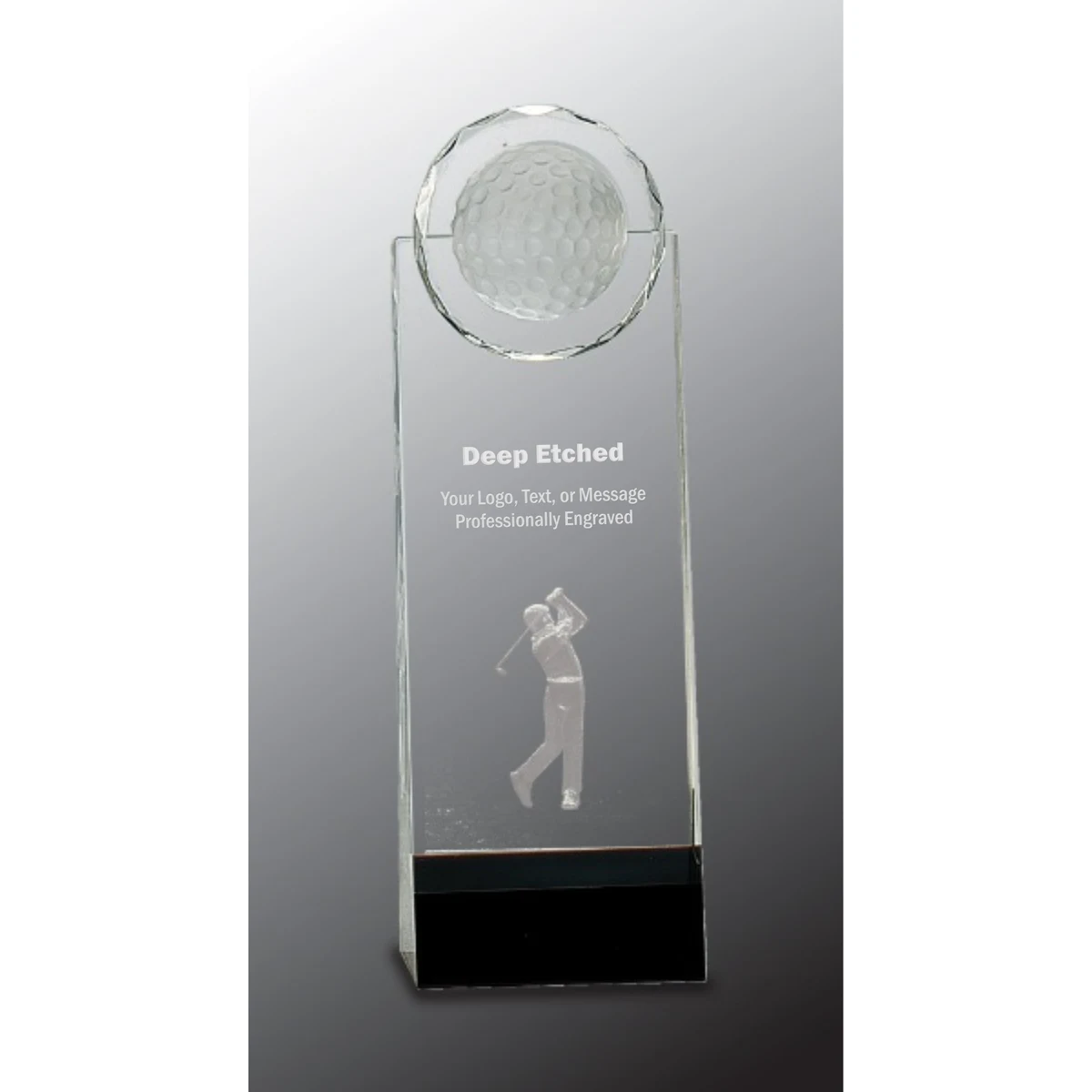 9 1/2" Clear/Black Crystal Standup Award with 3D Golfer 1