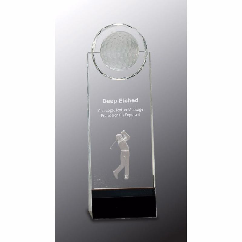 9 1/2" Clear/Black Crystal Standup Award with 3D Golfer