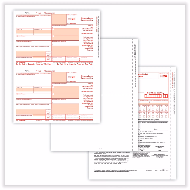 1099 NEC Laser 3 Part Blank Set (50 Employees)