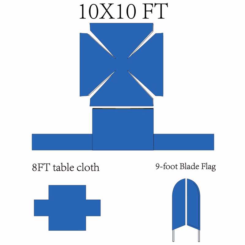 Custom Event Kit with 10x10 Canopy Aluminum Frame Printed Canopy Tablecloth Flags
