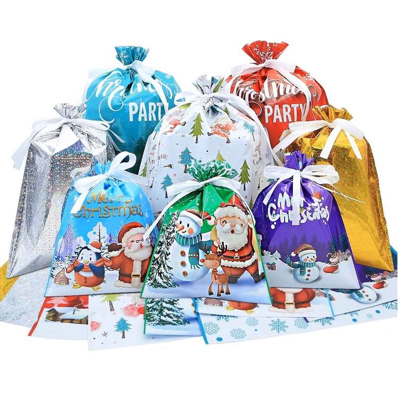 Christmas Drawstring Gift Wrap Bags