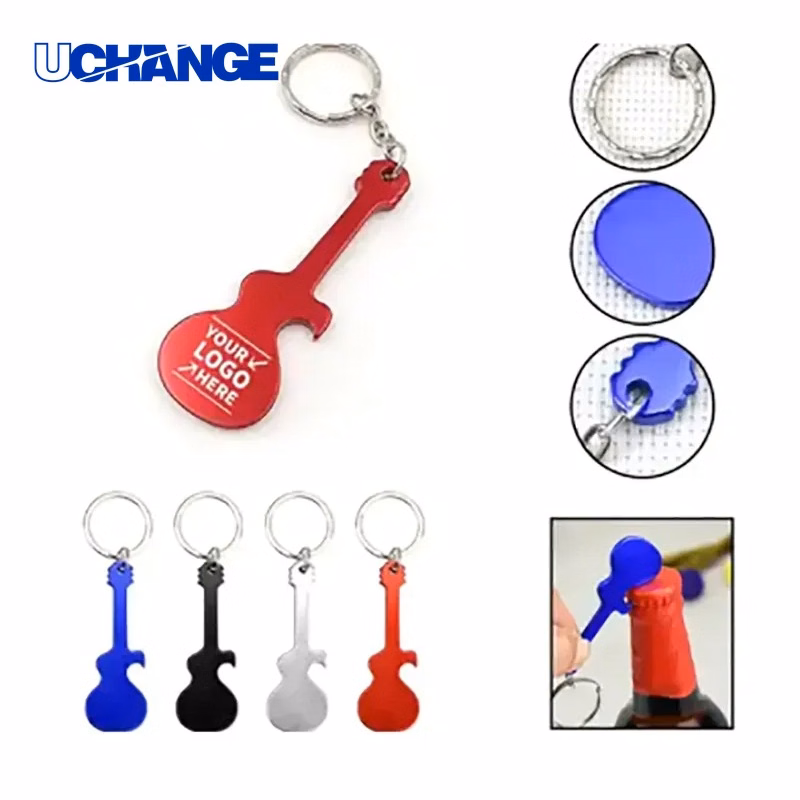Guitar-Shaped Bottle Opener Keychain Novelty Bar Tool