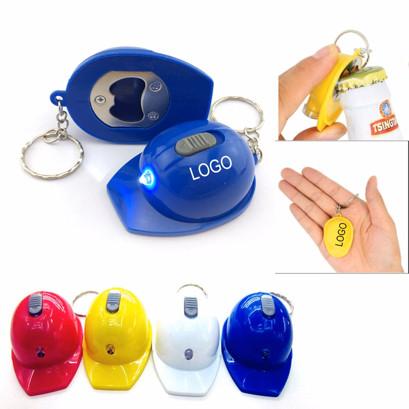 Safety Helmet Bottle Opener Keychain with LED