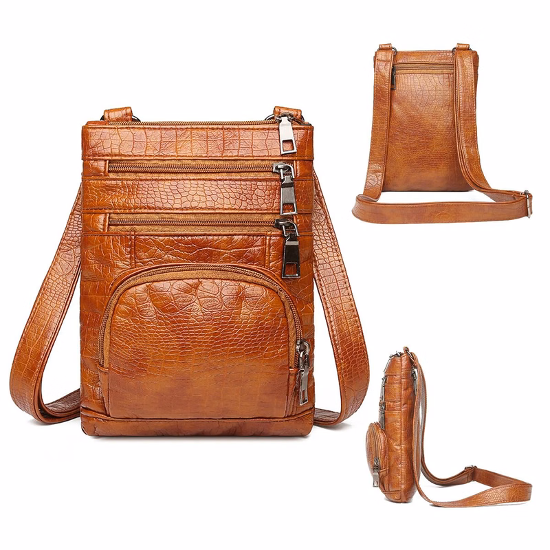 Leather Crossbody Bag for Women Multi-Pocket