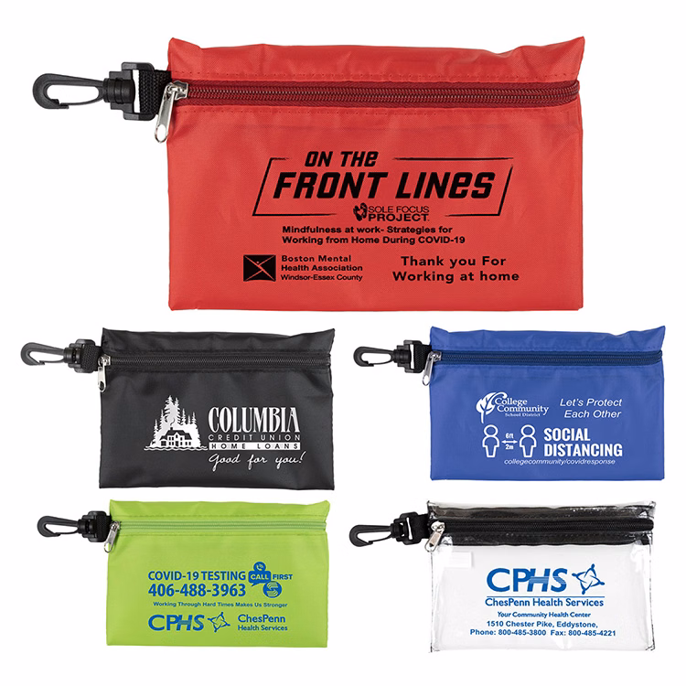 7-1/2" W x 5" H - "Milos" Large Zipper Storage Pouch Bag with Plastic Hook