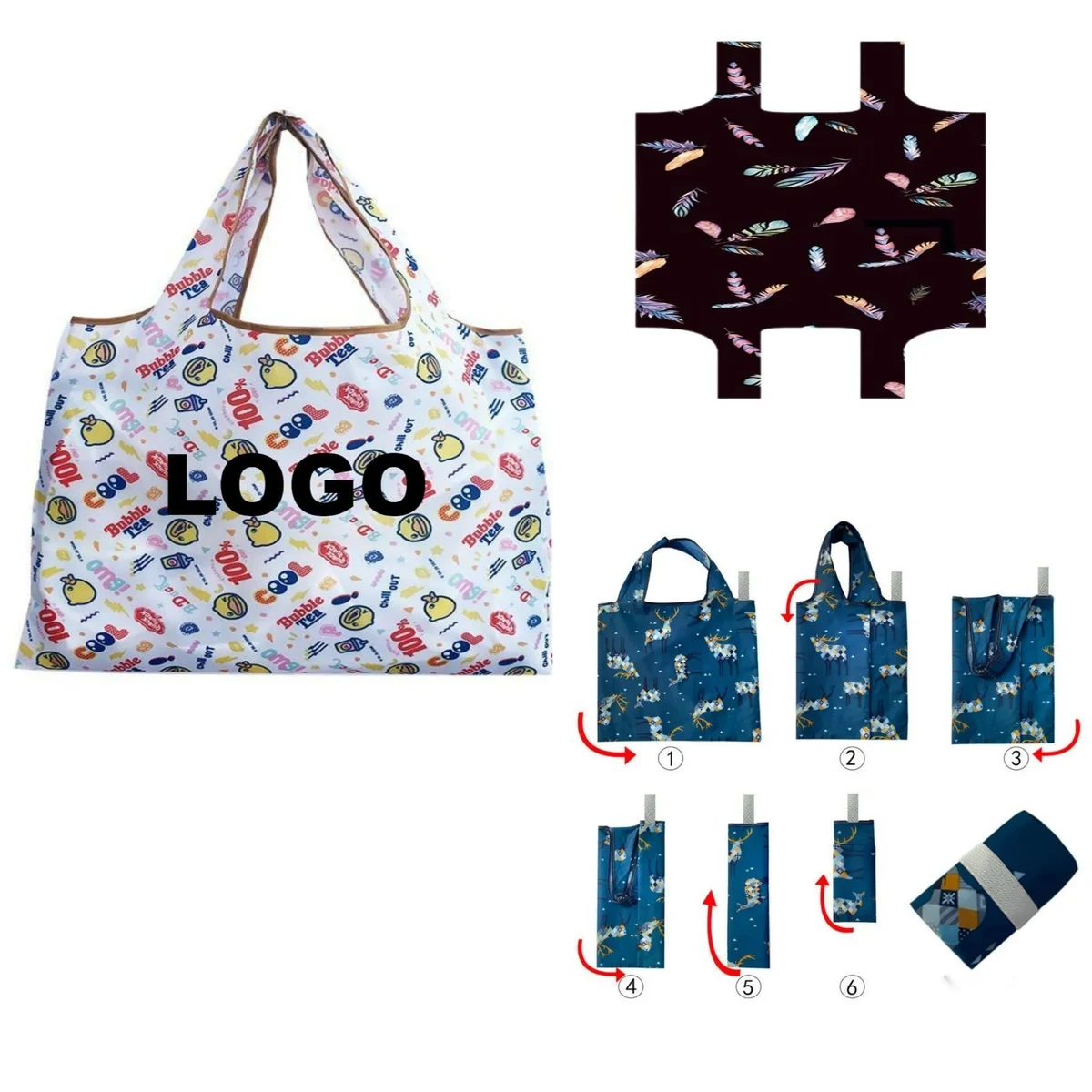 Printed Shoulder Fold Up Shopping Tote Bag 1