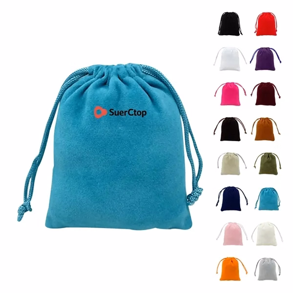 Custom Flocked Drawstring Pouch Washable & Reusable — Portable Storage & Gift Bag