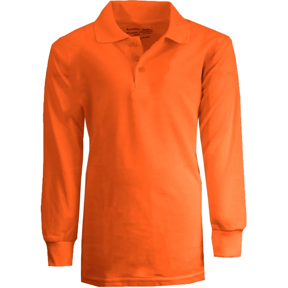 Boys' Uniform Polo Shirts - Sizes 16 - 20 Orange Long Sleeve 1