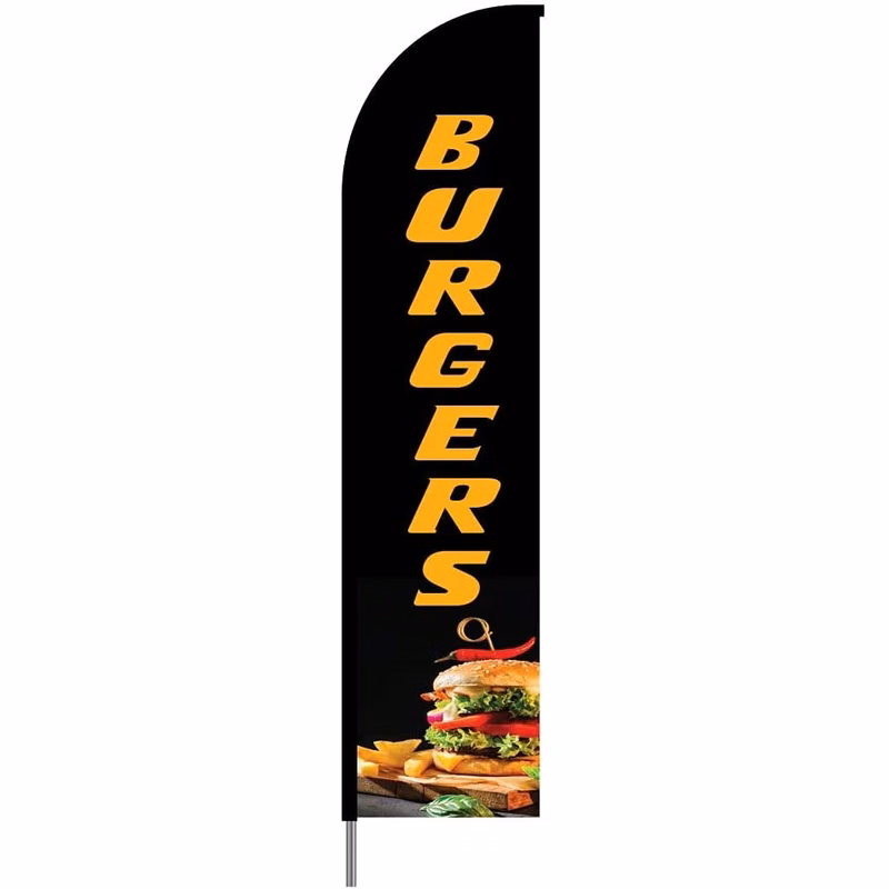 Burger Feather Flag Swooper Banner Pole Kit Outdoor Restaurant and Store Sign Display, 15ft