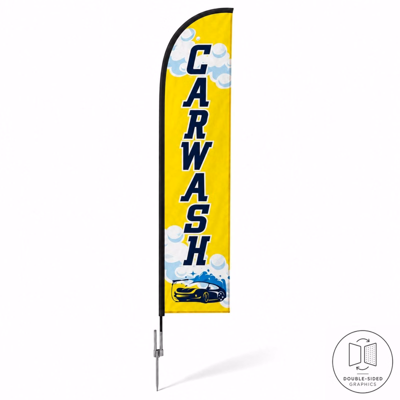 13' Medium Feather Flag Kit, Full Color Graphics Double Sided, Outdoor Spike base and Bag Included