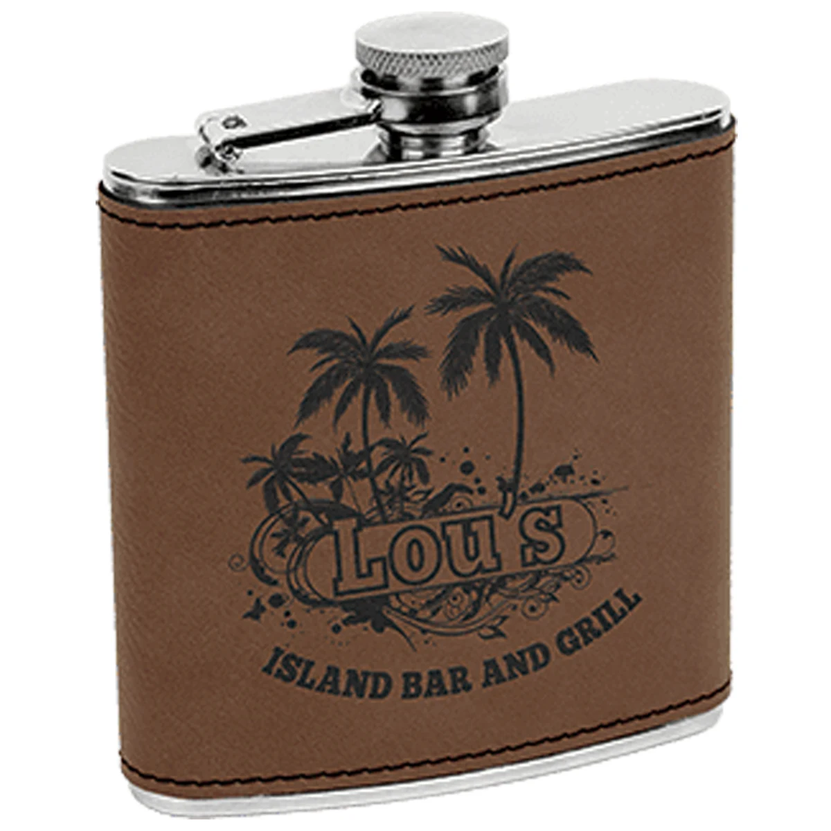 Dark Brown Leatherette Stainless Steel Flask, custom water bottle with logo imprint 1