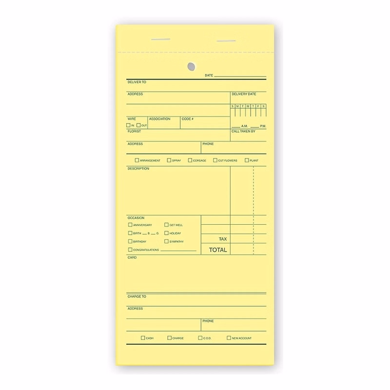 Florist Sales Order Forms, Padded