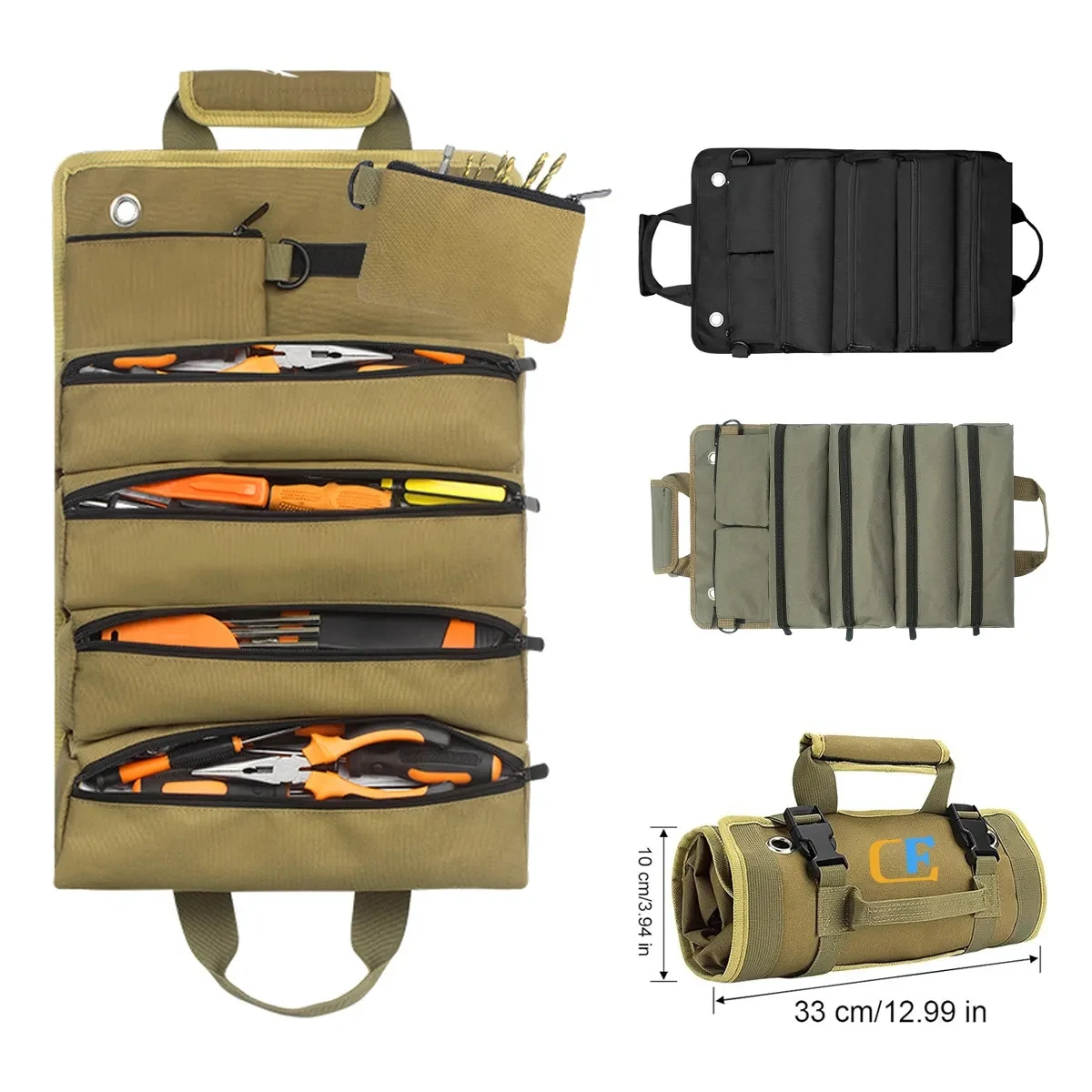 Roll Up Tool Bag Organizer with Removable Pouches 1