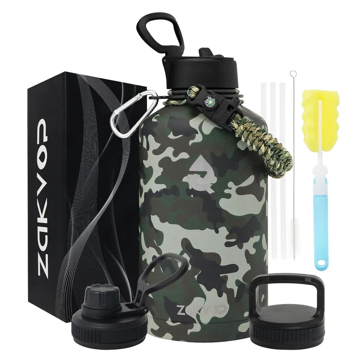 64 oz Insulated Water Bottle with Straws&3 Lids, ZAKVOP Half Gallon Water Bottle Stainless Steel, custom water bottle with logo imprint 1