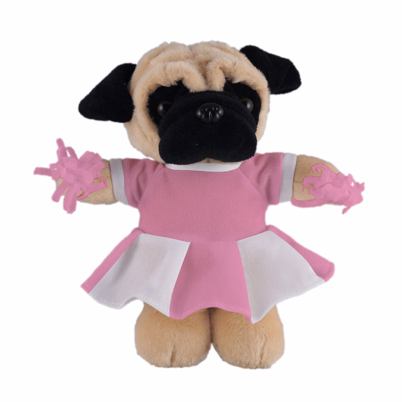 Soft Plush Stuffed Pug with Cheerleader Outfit