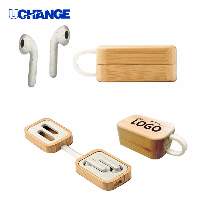TWS Wireless Earbuds with Bamboo Charging Case