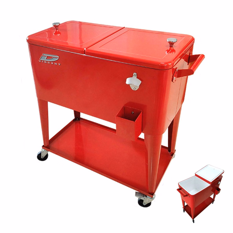 80 Quart Stainless Steel Ice Chest Cooler Cart w/ Wheels