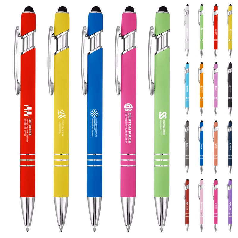 Promotional Laser Engraving Soft-Touch Metal Ballpoint Pen With Stylus (MOQ: 50pcs)