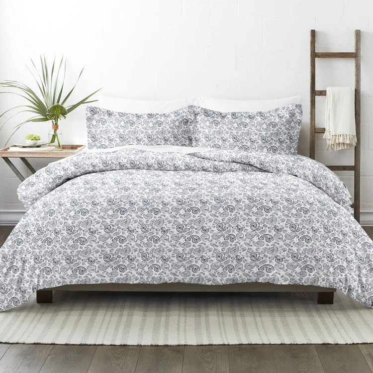 Duvet Cover Sets - Paisley Print Navy 3 Piece Queen 1