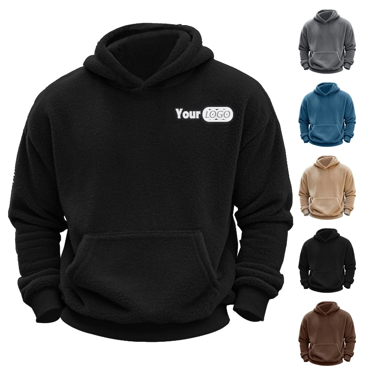 Lamb Wool Lined Winter Pullover, custom hoodie or sweatshirt with logo imprint 1