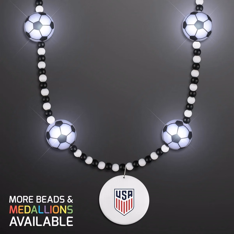 Light Up Soccer Ball Beads Necklace with World Cup Medallion
