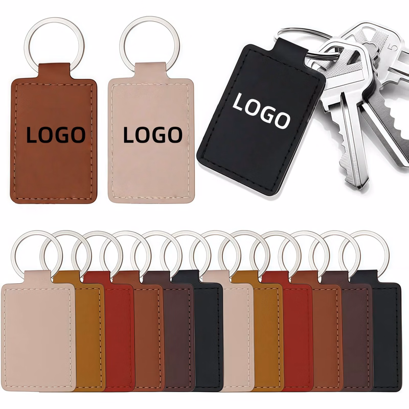 Lychee Pattern PU Leather Keychain With Metal Rings