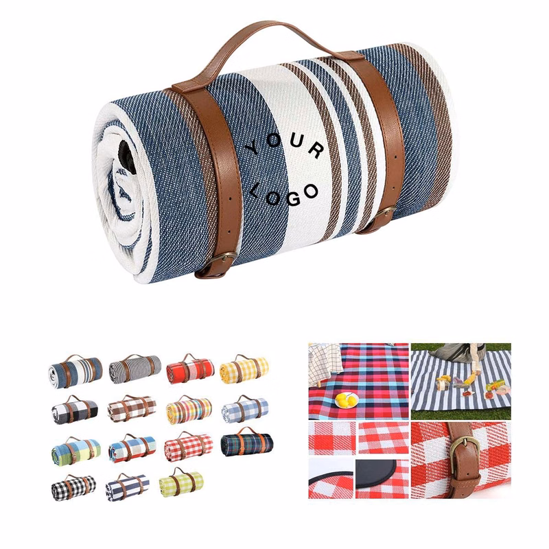 Leather Handle Picnic Blanket with Waterproof Backing